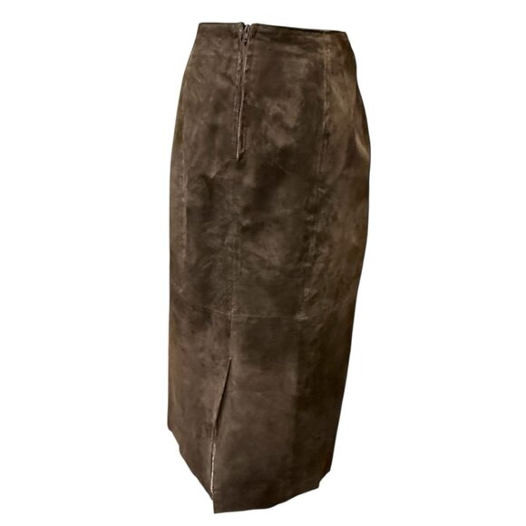 Vintage Suede Chocolate Brown Long Boho Western Pencil Maxi Skirt Size Large 14P - Picture 3 of 12